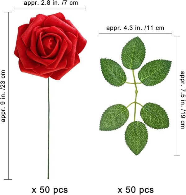 Red Artificial Rose Stem with Leaves – Realistic Faux Red Rose for Bridal Bouquets, Romantic Decor & Event Styling - Image 8
