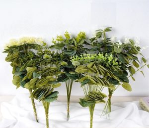 Artificial eucalyptus flower stems for hotel lobbies