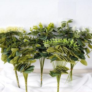 Artificial eucalyptus flower stems for hotel lobbies