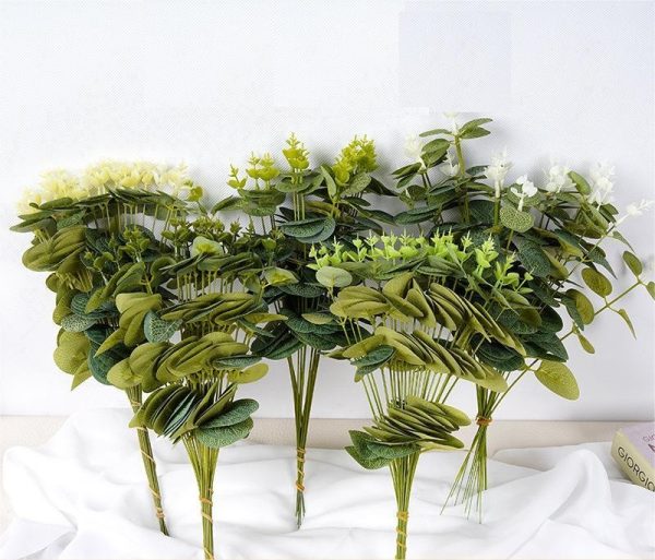 Artificial eucalyptus flower stems for hotel lobbies