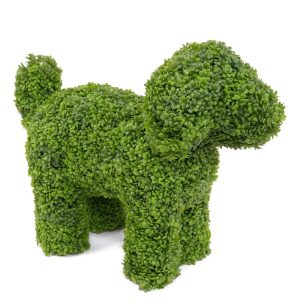 Artificial dog shaped topiary tree in pot