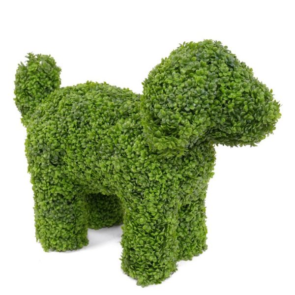 Artificial dog shaped topiary tree in pot