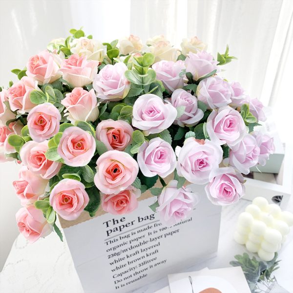 Maintenance-free faux eucalyptus and rose arrangement for offices
