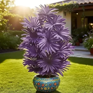 Maintenance-free artificial violet palm tree for retail décor